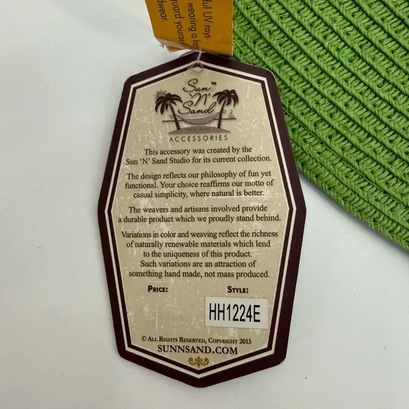 Sun N’ Sand Green Straw Sun Brown Accent Band Stylish Summer Beach & Travel Hat - Picture 4 of 14